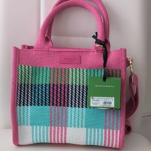 Kate Spade x Target Pink Blue Green White Plaid Knit Crossbody Tote Bag